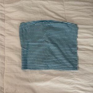 American Eagle Outfitters Light Blue and White Striped Tube Top